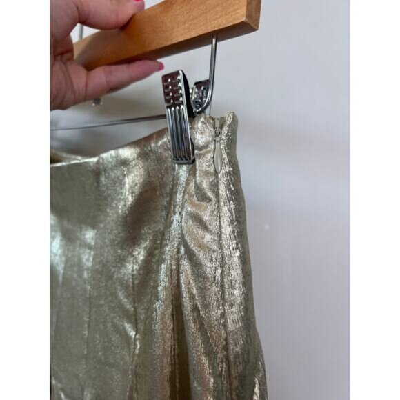 NEW Mestiza New York Seville Metallic Box Pleat Lined Midi Skirt Gold Size: 0 - Picture 6 of 8